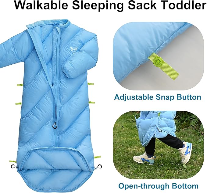 Walkable Toddler Sleeping Bags for Kids Boys Girls (2T-4T) - Puffy Camping Sleeping Sack for Indoor Outdoor Travel Sleepover Slumber Party (up to 46 in)- Machine Washable Lightweight