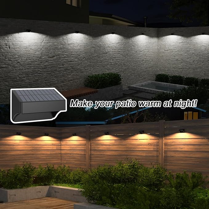 Solar Fence LightsFence Solar Lights Outdoor Waterproof Led IP65 with10 Fixed Colors ＆ RGB Color Changing for Wall Backyard Step Railing Patio Pool Porchaily&ampHoliday Decorations (12)
