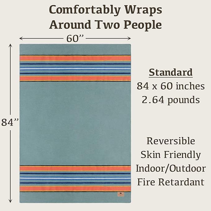 Chubbuck 100% Wool Blanket Camping (60 x 84) - Large Warm Blanket for Camping Emergency Outdoor Concerts and Home Use - Fire Retardant Soft and Warm Blankets for Winter (Glacier)