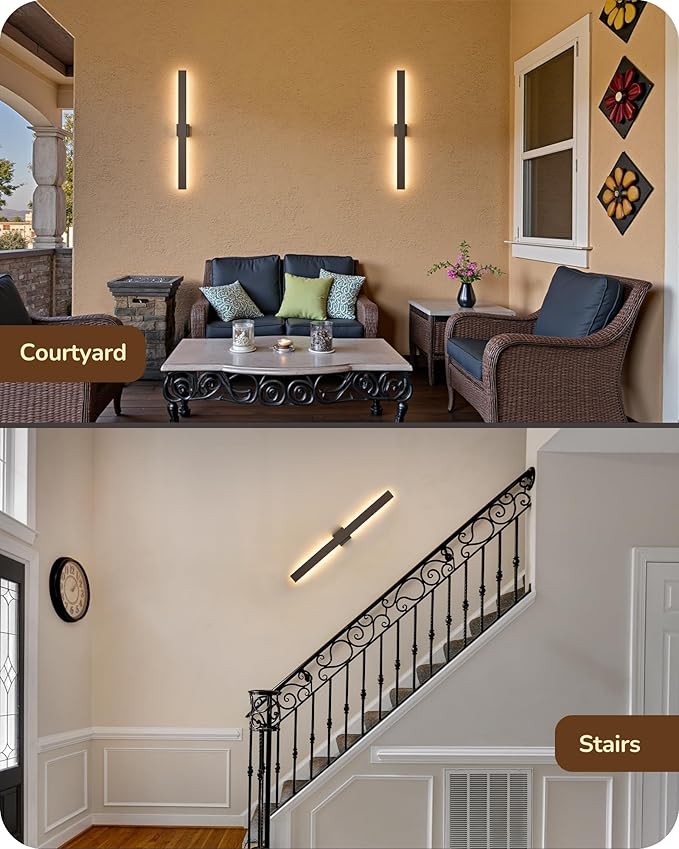 EDISHINE 2 Pack Modern Outdoor Wall Lights Dimmable 39.3 Rectangular Outdoor Wall Sconce 3CCT Iron &amp PC IP65 Waterproof Long Front Porch Light for Patio Yard Oil Rubbed Bronze