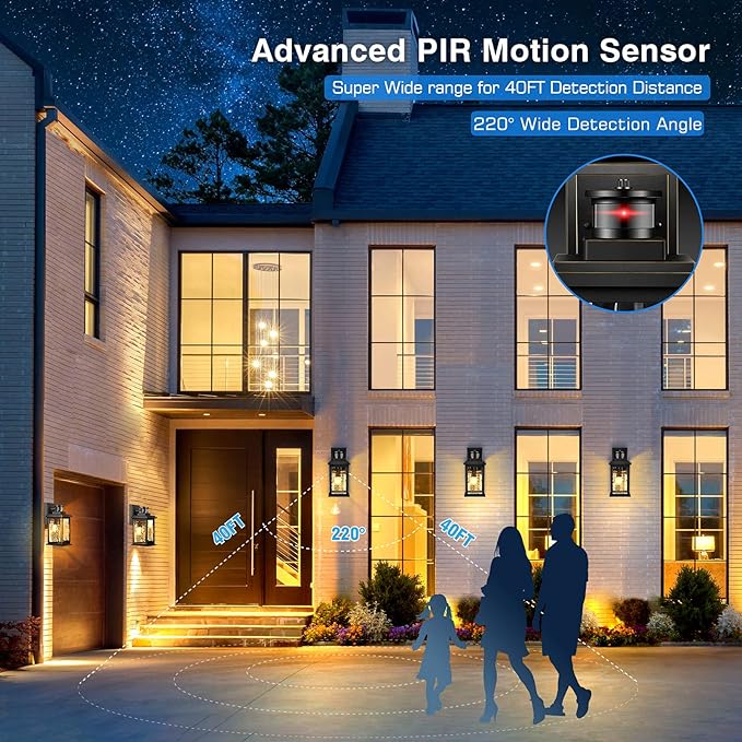 VIANIS 2 Pack Motion Sensor Outdoor Lights Dusk To Dawn Outdoor Lighting Modern Led Exterior Light Fixture Anti-rust Outdoor Lantern For Front Porch Waterproof Black Outdoor Wall Sconce For Garage