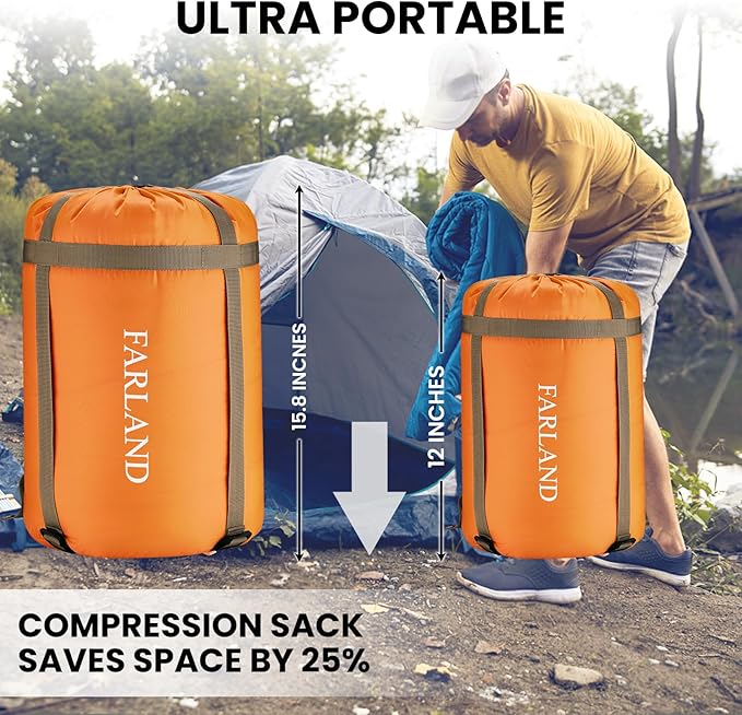 FARLAND Sleeping Bags 30℉ for Adults Teens Kids with Compression Sack Portable and Lightweight for 3-4 Season Camping HikingWaterproof Backpacking and Outdoors