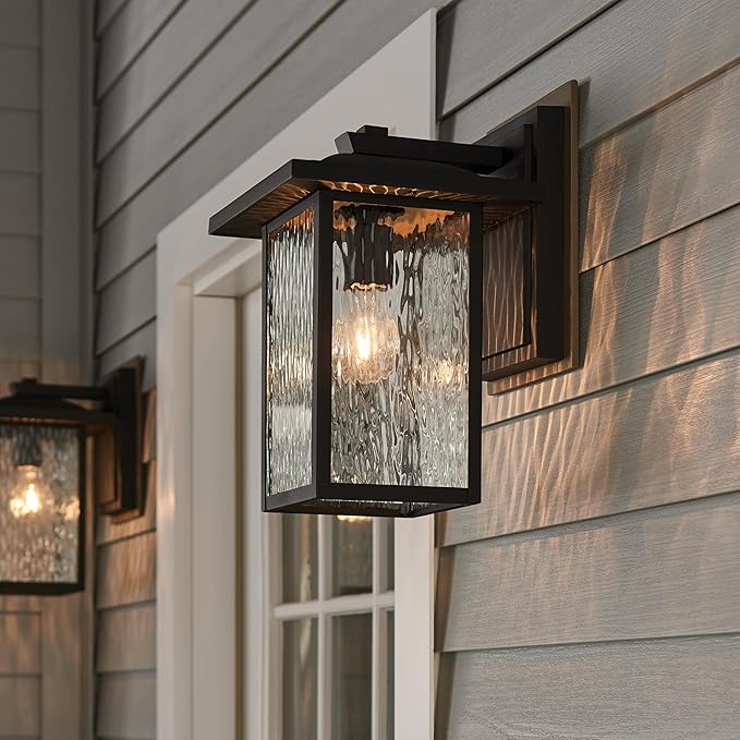 Kichler Capanna 13.25 Outdoor Wall Light in Black 1-Light Exterior Wall Sconce Porch Light with Clear Water Glass (13.25 H x 8.5 W) 49925BKT