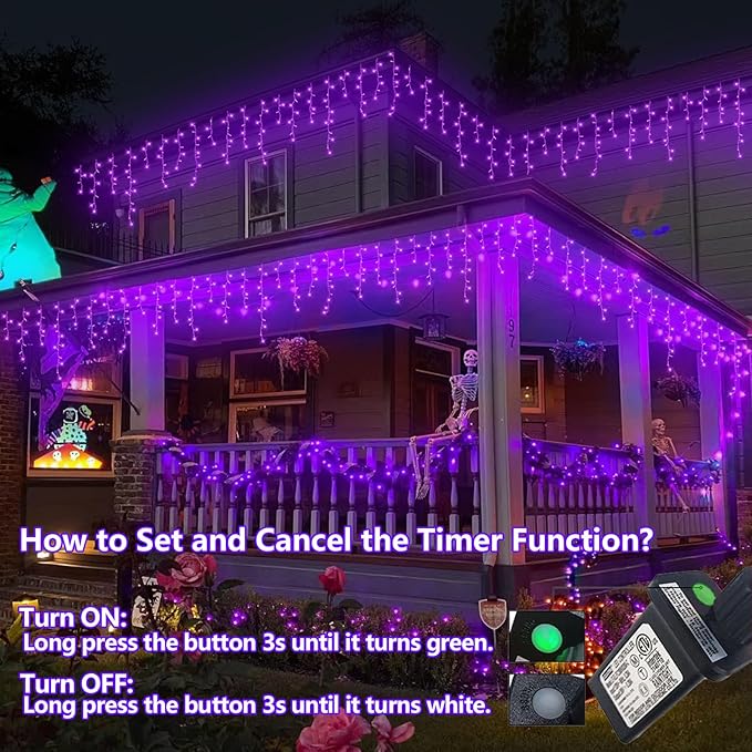 YEGUO 33ft 400 LED Purple Icicle Christmas Lights Outdoor Waterproof 80 Drops Icicle Light Connectable 8 Modes Christmas Lights Indoor with Memory Timer