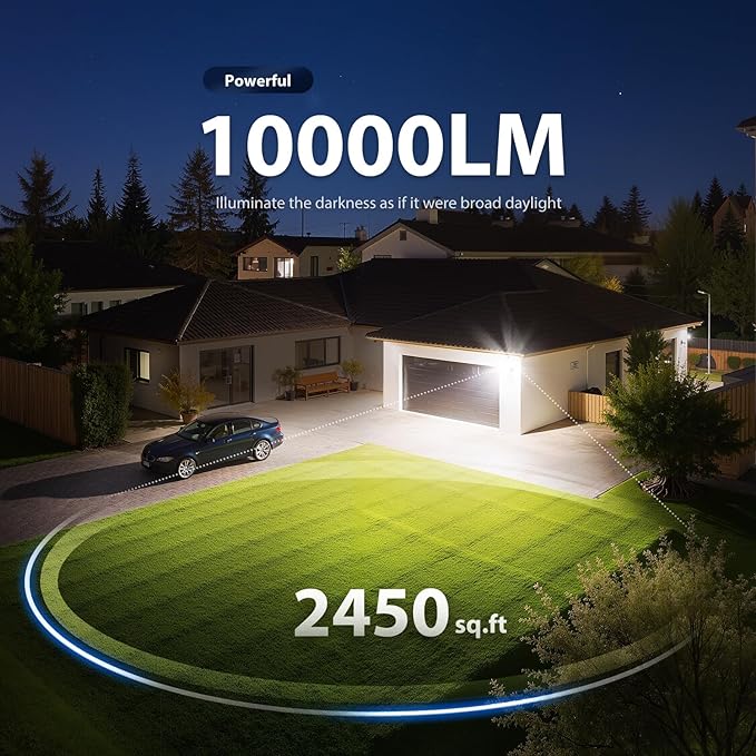 Onforu 90W 10000LM LED Motion Sensor Outdoor Lights 4-Head Dusk to Dawn Outdoor Lighting Hardwired Flood Lights IP66 Waterproof 6500K Security Floodlight for Outside (Black)