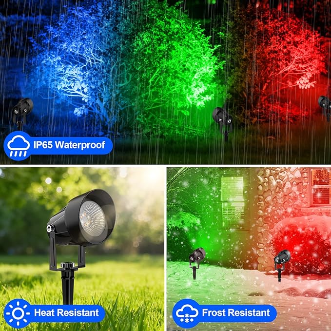 RGB Color Changing Spotlights Outdoor LED Landscape Lighting with Remote/APP Control Music Sync &amp Timing Mode IP65 Waterproof Outdoor for Yard Garden Pathway Christmas Halloween 4 Pack