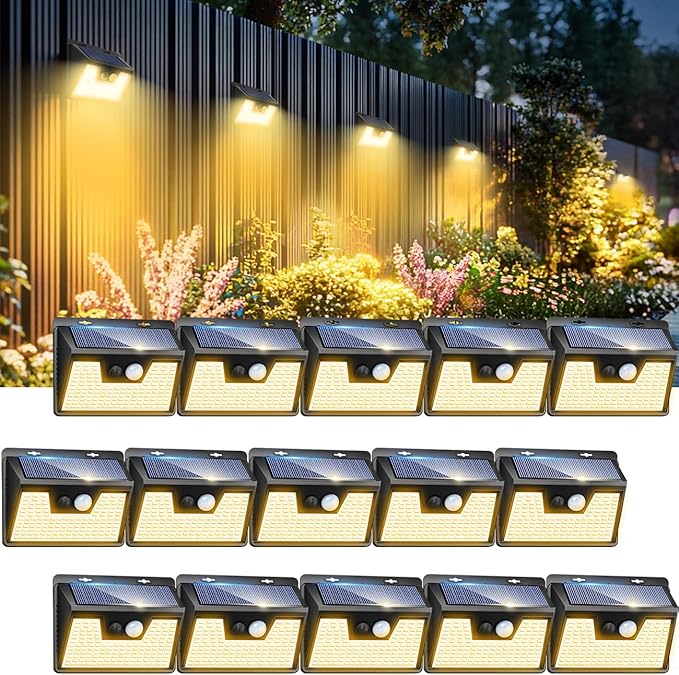 Peasur Solar Outdoor Lights [15 Pack/140LED] 3000K Warm Light Motion Sensor Outdoor Powered Security Lights 3 Working Modes Waterproof for Outside Garden Yard