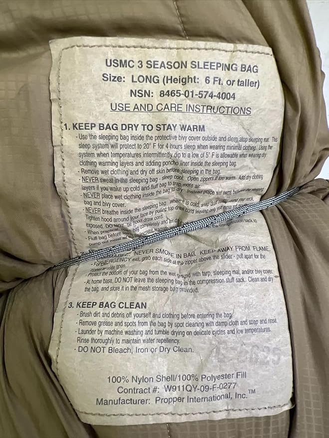 US Military Improved 3-Season Sleeping Bag Modular Sleep System Long Coyote Brown Previously Issued