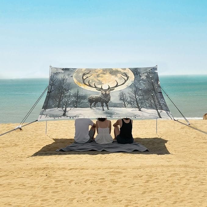 ALAZA Watercolor Moon Winter Deer Beach Tent Sun Shelter Portable Canopy Sunshade for Outdoor Camping Picnics Backyard Fun 10x9 ft