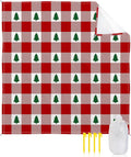 Beach Blanket Waterproof Sandproof OversizedMerry Christmas Green Trees Seamless Beach Mat with Corner Stakes Sand PocketsRed Buffalo Plaid Outdoor Picnic Mat for Travel Camping Hiking 83x79In