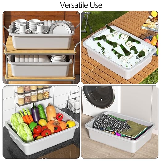 4-Pack Commercial Bus Tubs Box/Tote Box Grey Plastic Storage Bin with Handles/Wash Basin Tub (32 Liter)