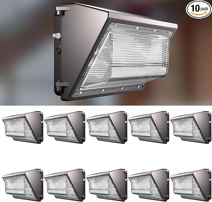 Lightdot 10Pack 150W LED Wall Pack Lights 100-277v Dusk to Dawn Photocell | 22500Lm(150Lm/W) 5000K IP65 Outdoor Flood Lighting for YardWarehouseFactoryBuildingGarage ETL(Height:10~20ft)