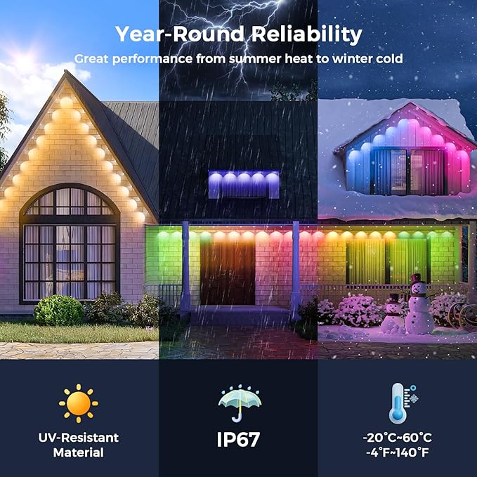 LunaSync Permanent Outdoor Lights 150ft RGBIC Smart LED Eaves Lights with App &amp Remote Control IP67 Waterproof 50 Scene Modes for Christmas Holiday Pool Party &amp Daily Decor