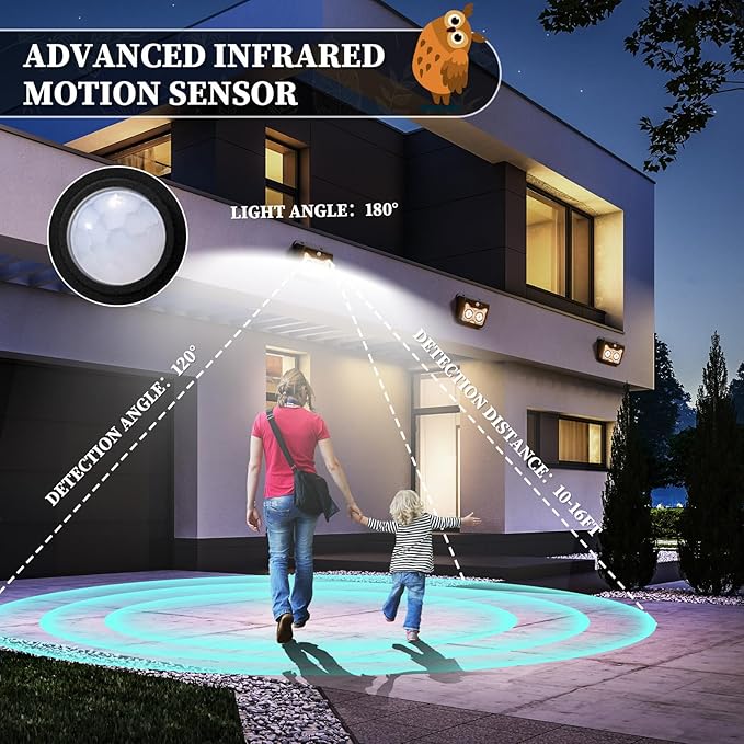 Solar Motion Sensor Lights Outdoor Owl Shaped Warm White Waterproof Solar Powered Wall Lights 3 Lighting Modes Security Flood Lights for Outside Deck Fence Yard Garden Step Porch Door -10 Pack