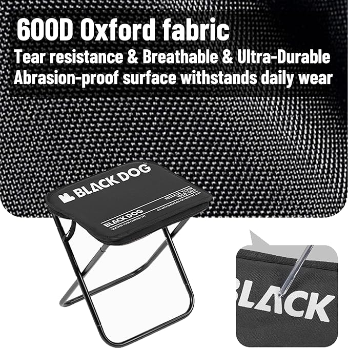 Blackdog 11in Ultralight Camping Folding Stool - 0.7lb Compact Camping Chair 265lb Capacity Aluminum Alloy X-Frame for Hiking Fishing BBQ Portable Small Stool for Adults (Black - Pro)
