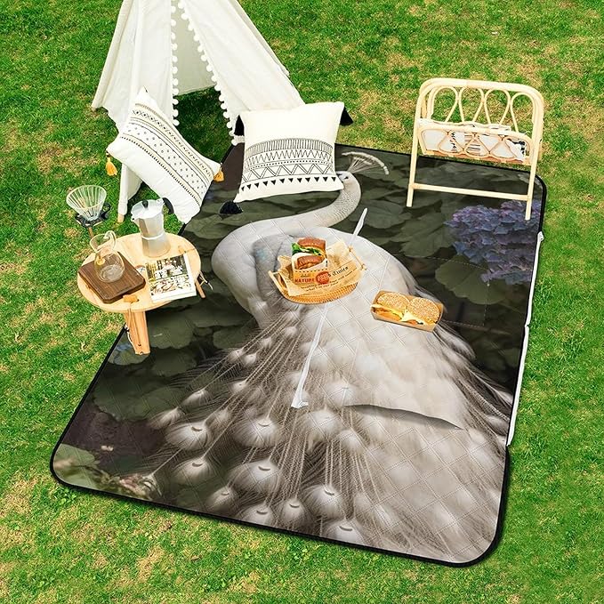 Zipper White Peacock Style Picnic Mat Suitable for Travel Camping Park Or Home Use