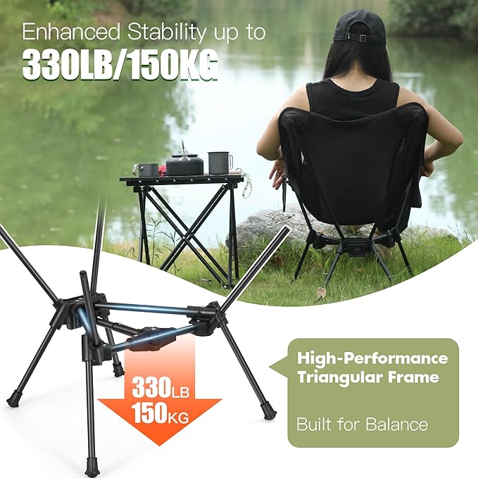 AuroraTrail Ultralight Backpacking Camping Chair – Only 2.7 lb Supports 330 lb Compact Folding Outdoor Seat with Carry Bag 7075 Aluminum Frame for Hiking Camping &amp Festivals (Black)