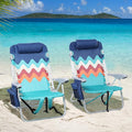 LET'S CAMP Backpack Beach Chair Set of 2 4-Position Classic Lay Flat Pillow and Padded Shoulder Straps Storage Pouch and Towel Bar Support 250LBS Wave
