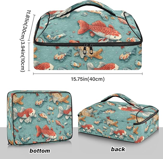 Casserole Carrier Cute Cartoon FishInsulated Casserole Carrier for Hot or Cold Food Thermal Lunch Tote for Potluck Parties Picnic Beach Fits 9 x 13 Inches Baking Dish