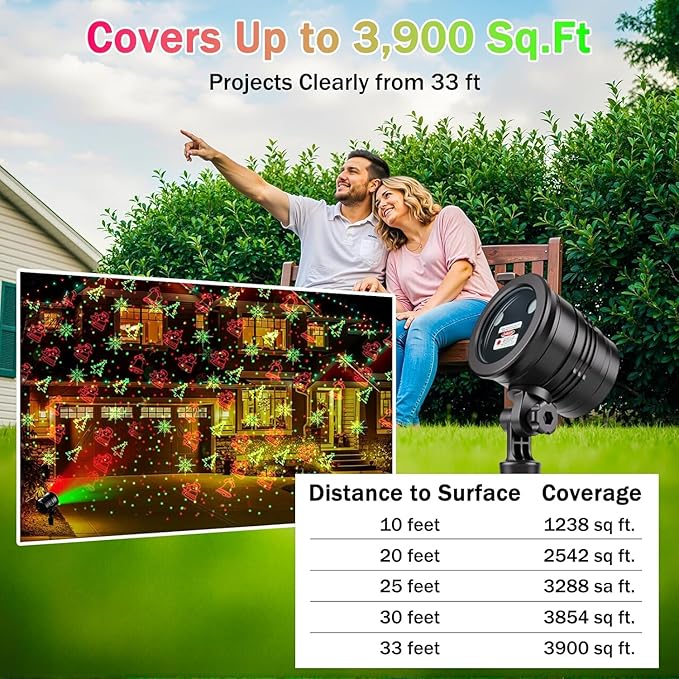 Christmas Laser Lights Outdoors Decoration Projector Light Waterproof LED Star Show for Xmas Decor House Home Yard Garden Patio Wall Indoor Red and Green with Wireless Remote
