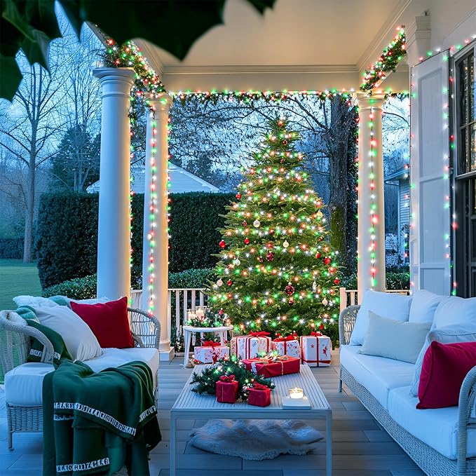 JMEXSUSS 400 LED Red White and Green Christmas Lights 132ft Christmas Tree Lights with Remote Outdoor Indoor String Light Plug in for Tree Patio House Yard Bush Decor
