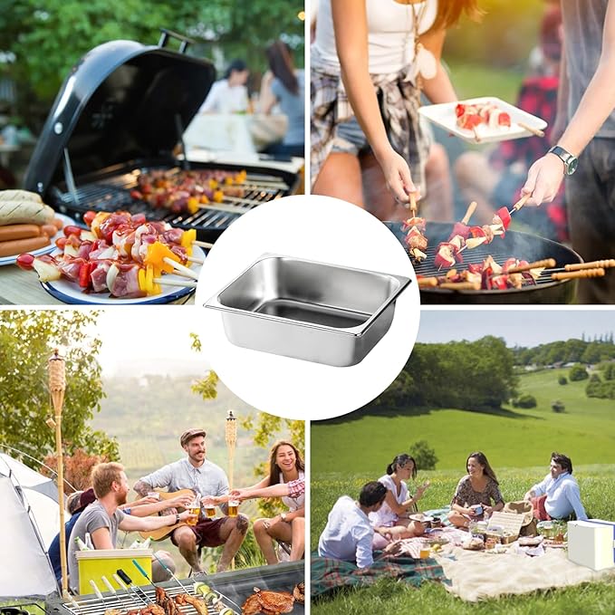 Chafing Pans Hotel Pan 2Pcs Stainless Steel Buffet Server Polished Stackable 6L Chafing Pans Smooth 12.8x10.4x3.9in Steam Table Pan for Restaurant School