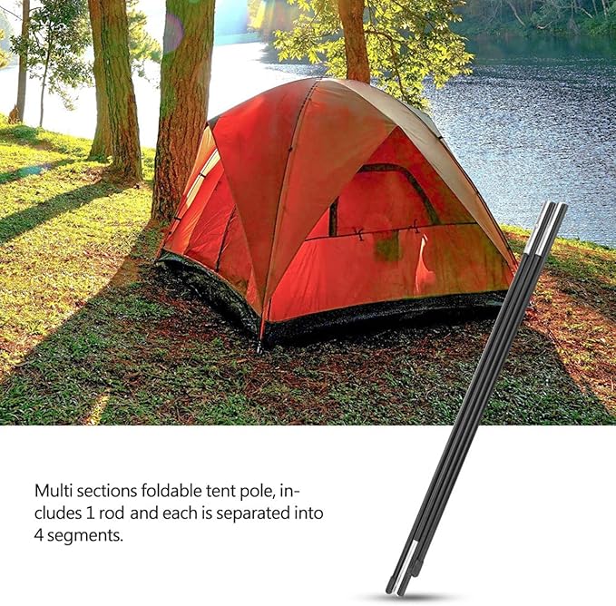 Cocoarm Fiberglass Tent Pole Multi-Segment Foldable Camping Replacement Black 7MM 180CM Suitable for 2*2m Double Tent