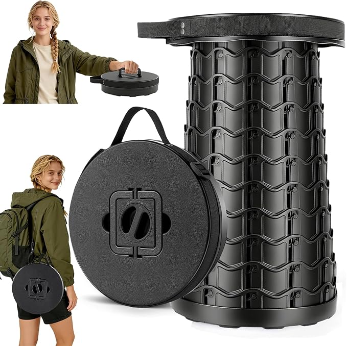20.3“Collapsible Stool for Adults Heavy Duty 1000lbs Load Capacity Folding Stool Wider Seat&ampTaller Height Portable Seat Telescoping Chair for Camping Parade Sporting Event Campfire Party
