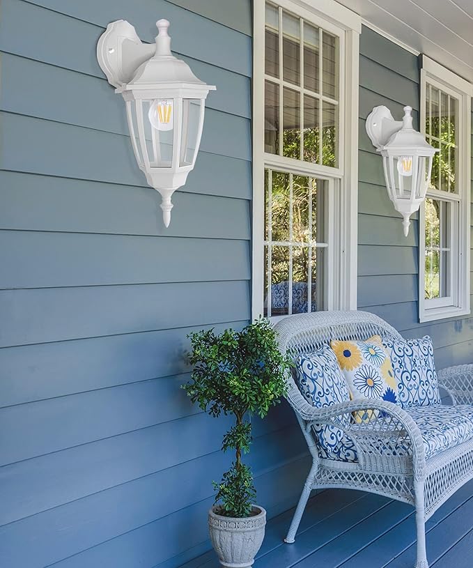 FUDESY Outdoor Wall Lantern Exterior Waterproof Wall Sconce Light Fixture White Front Porch Light Wall Mount for Garage Patio Yard FDS2542EW (Bulb Included)