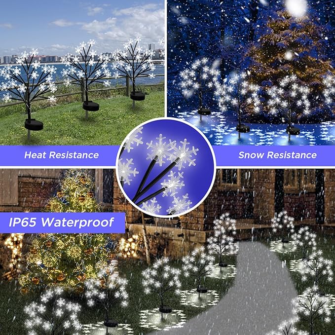 Upgrade Snowflake Solar Christmas Lights Outdoor - 2PACK 40LED Snowflake Pathway Lights for Outdoor Christmas DecorationsWaterproof Solar Garden Lights for Yard Xmas Party Decor(Cool White)