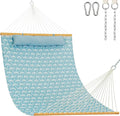 Lazy Daze Hammocks 12FT Quilted Fabric Hammock with Soft Pillow Double 2 Person Tree Hammock with Spreader Bar for Outside Patio Poolside Backyard Beach 450 lbs Capacity Coastal Floral