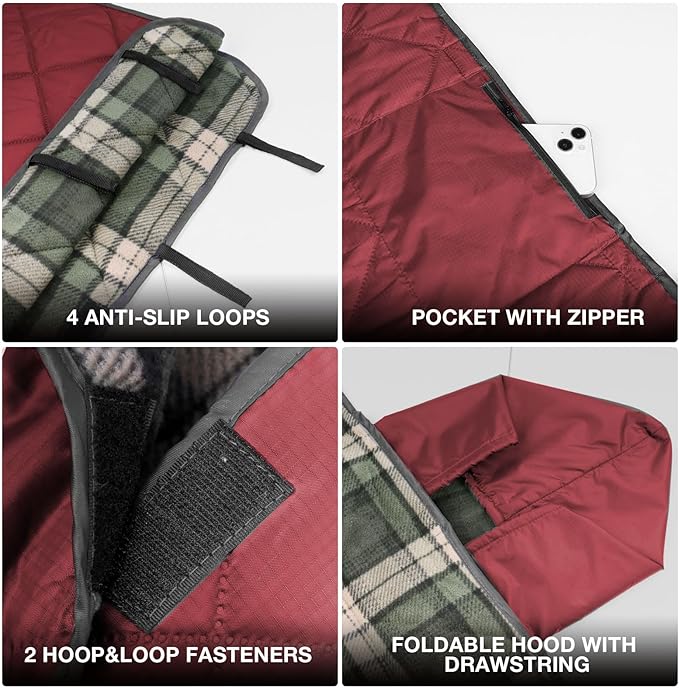 DUKUSEEK Waterproof Camping Blanket with Super Thick Fleece Lining Large Outdoor Blanket Windproof with Foldable Hood for Camping Stadium Sporting Events79x 58