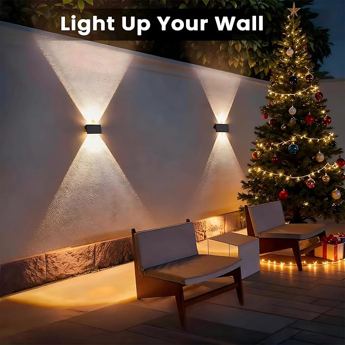 Fence Lights Solar Powered 6-Pack Solar Fence Lights Up/Down Flexible Buttons IP67 Waterproof for Outdoor 100LM Bright Auto Dusk to Dawn for Wall/Stairs/Yard/Railing/Deck/Pathway (Warm White)