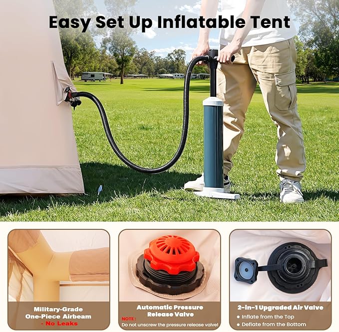 Inflatable Tents for Camping Large Blow Up Tent with Hand Pump Easy Setup InflatableTent 4 Season Tent Waterproof Oxford Air Glamping Tents for Camping Adult 4/6/8/10/12 Person