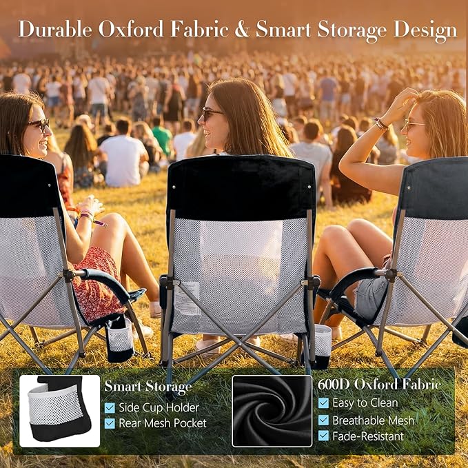 DUMOS Low Beach Chair for Adults Lightweight Folding Beach Chair with Cup Holder Storage Bag Breeze Mesh Back Padded Armrests Compact Low Profile Chair for Camp Picnic Lawn Sand