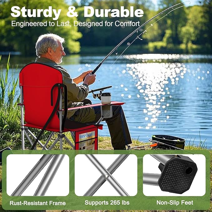 Folding Camping Chairs Durable 600D Oxford Portable Outdoor Chair with Cooler Pouch Cup Holder &amp Storage Pocket for Camping Beach Fishing