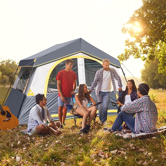HIKERGARDEN 6-8 Person Camping Tent - Portable Family Cabin Tent for Camp Windproof Fabric Camp Tent Outdoor for Hiking Backpacking Traveling