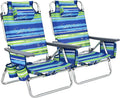 GYMAX Beach Chairs Backpack Camping Chair with Armrest Cooler Bag Cup Holder Towel Bar &amp Side Pockets Sunbath Sling Tanning Lounge Folding Layout Chair (Without Table Blue Stripe)