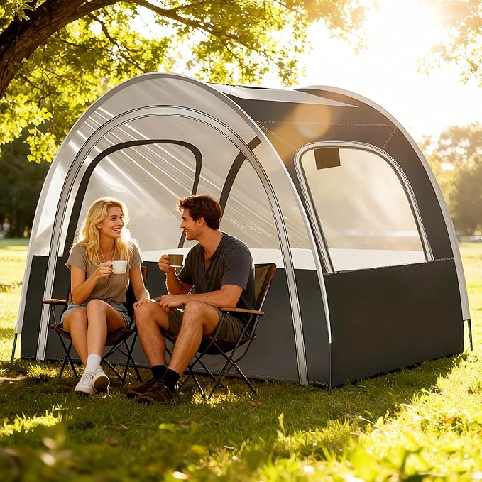 Camping &amp Sports Tent 82x59x65 in 3-4 Person PVC Tunnel Tent Weatherproof Sunshade No Condensation Spacious Interior Ultra Visibility for Sports Events Camping Fishing Cheering