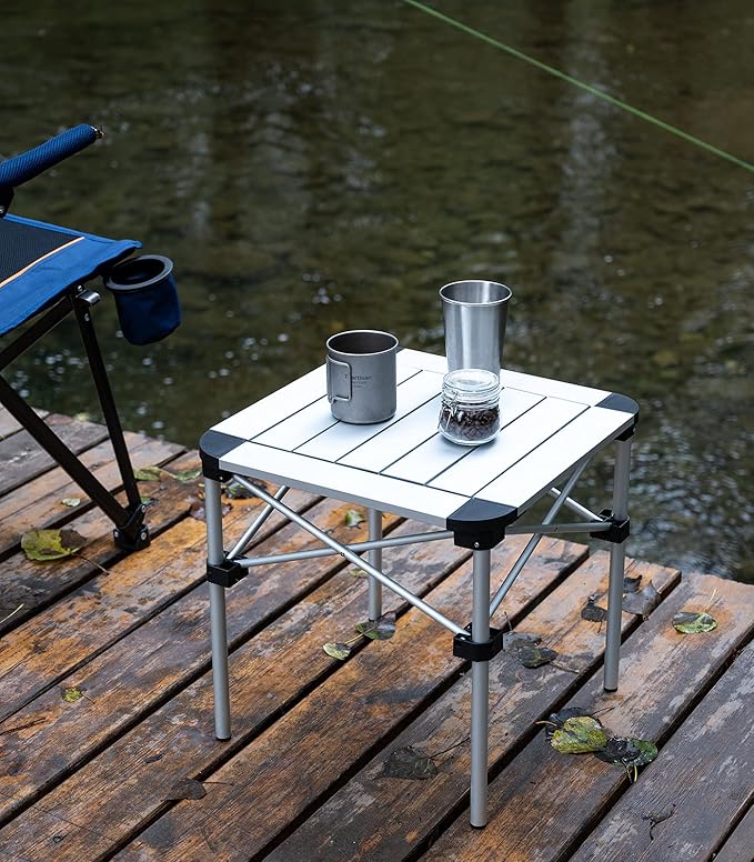 iClimb Lightweight Stable Alu. Folding Square Table Roll Up Top with Carry Bag for Camping Picnic Backyards BBQ Camp Kitchen (Silver S)