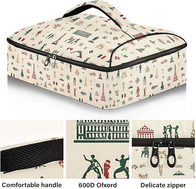 Casserole Carrier Red and Green Italian PatternInsulated Casserole Carrier for Hot or Cold Food Thermal Lunch Tote for Potluck Parties Picnic Beach Fits 9 x 13 Inches Baking Dish