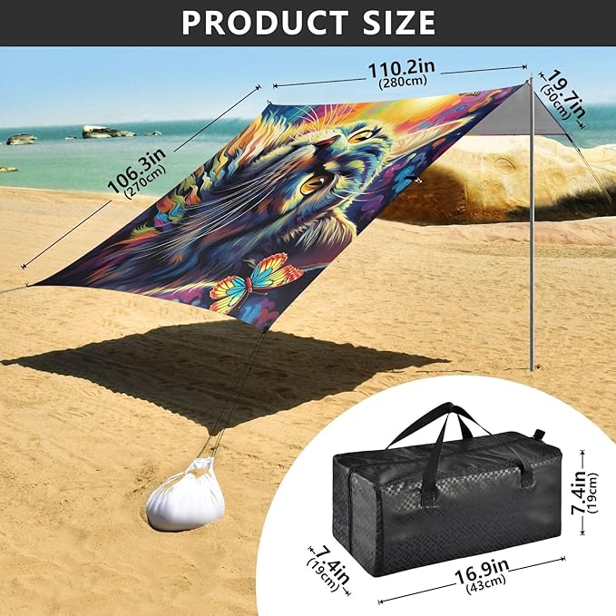 Oil Painting Cat PrintCamping Sun Shelters 9.2 x 10.5 FT Beach Canopy Tent Sun Shade with Carrying Bag for Camping Trips Fishing Backyard Fun or Picnics 21340270