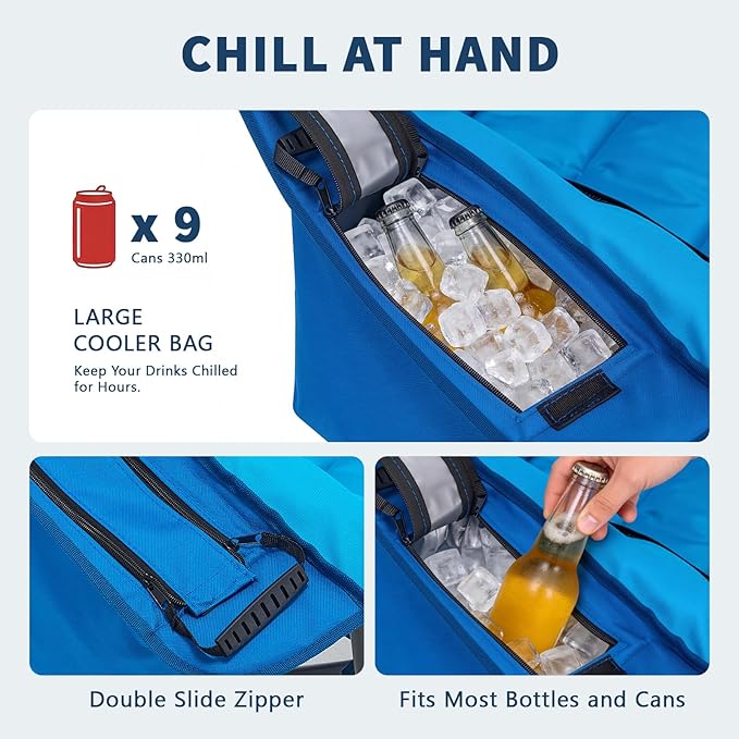 NAIZEA Padded Camping Chairs with Cooler Bag Folding Camping Chair for Adults Outdoor Heavy Duty Heated Lawn Chair for Camp Garden Firepits Patio &amp More