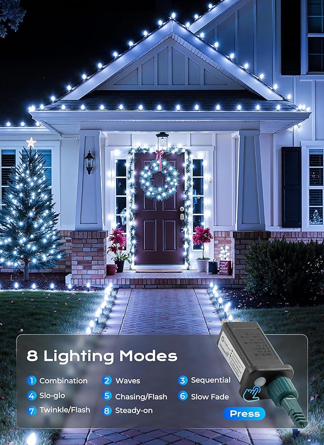 Minetom C9 Christmas Lights Outdoor 72 FT 110 LED C9 String Lights 8 Modes &amp Timer Connectable Waterproof for Christmas Tree Light Indoor Outdoor Roofline Patio Outside Yard Xmas Decor White