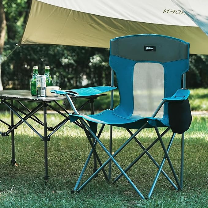 Camping Chairs Lawn Portable Foldable Camp Folding Lightweight Chair for Adults with Drink Holder and Cooler Pouch Outdoor for Camping Lawn Sports Picnic Beach Music Festival Blue