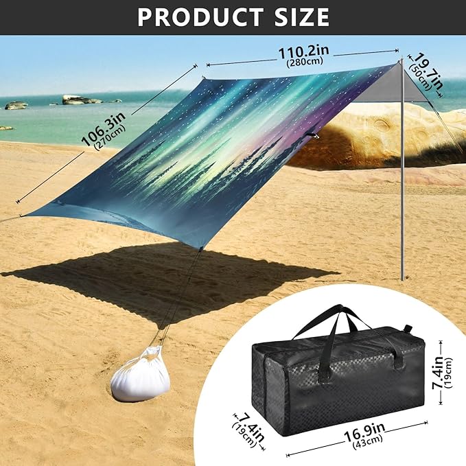 Camping Sun Shelters Aurora Borealis in Woods Beach Canopy 126 * 110.2in