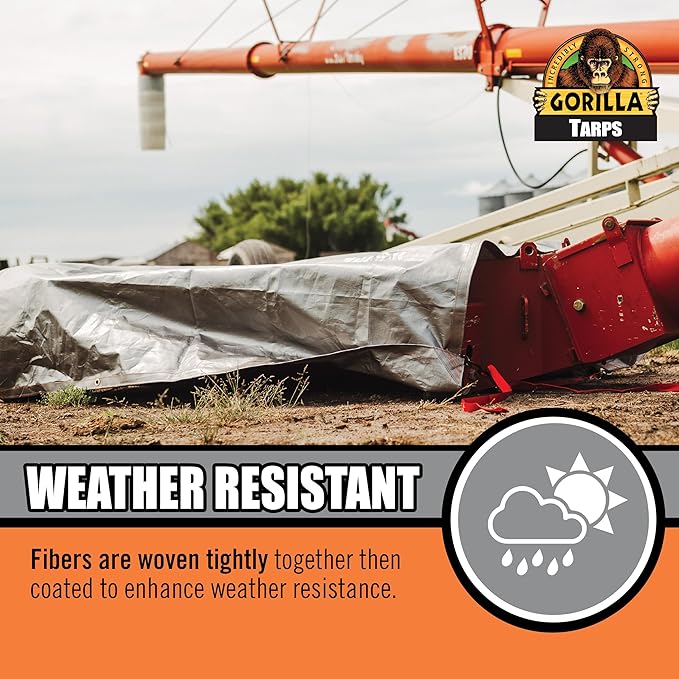 Gorilla 97050E Max Tough Tarp 6' x 8' - Heavy-Duty 14 MIL &amp 16X16 Weave - UV Treated Reinforced Hems Brass Grommets Durable and Weather-Resistant D-Ring Corners - 97050