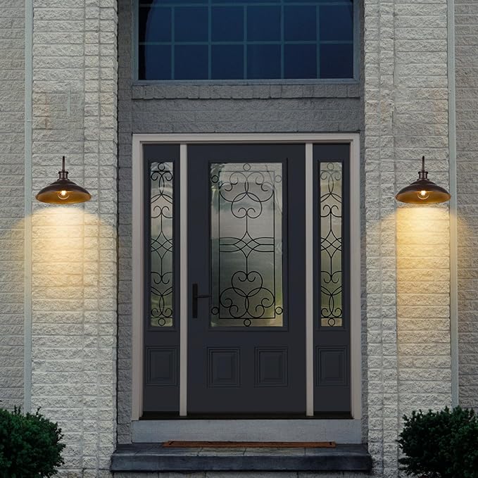 Dusk to Dawn Outdoor Barn Light Fixture 16 Inch Dome Large Wall Sconce Farmhouse Exterior Wall Mount Light for House Garage Patio Doorway 2 Pack