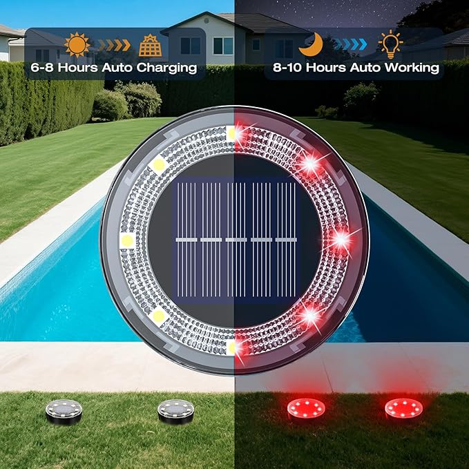 Mini Solar Ground Lights 12 Pack Solar Lights Outdoor Waterproof Upgraded LED Flat Landscape Lighting for Outside Pathway Garden Patio Yard DrivewayRed
