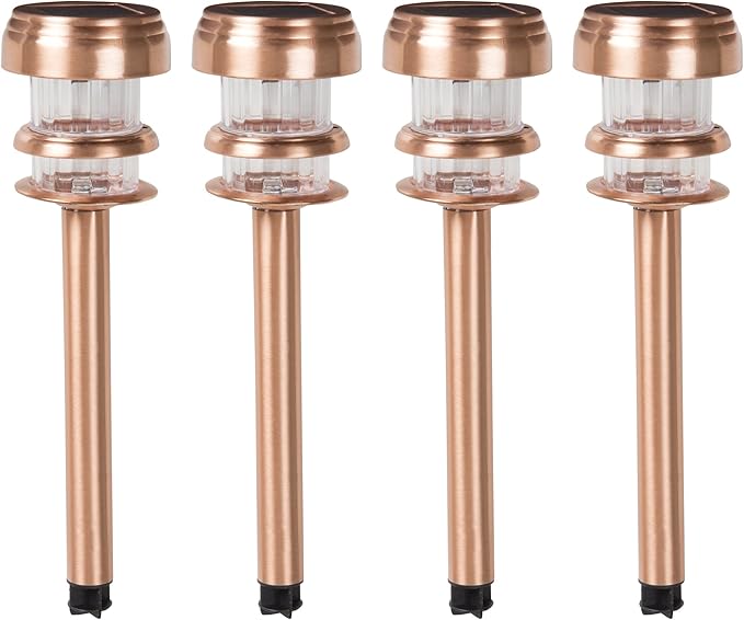 Outdoor Solar Lights - 4-Pack Stainless-Steel LED Lights for Gardens Pathways and Patios - Weather-Resistant Stake Lighting by Pure Garden (Copper)